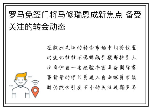 罗马免签门将马修瑞恩成新焦点 备受关注的转会动态